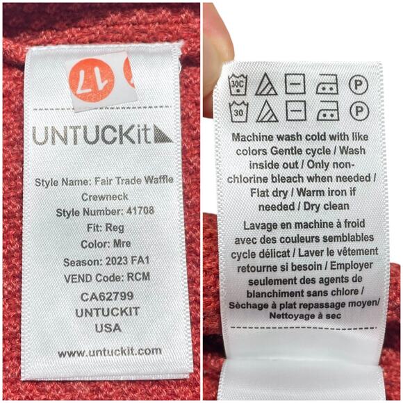 UNTUCKIT Like-New Fair Trade Organic Cotton Waffle Knit Sweater Red-Orange Sz M - Picture 8 of 8